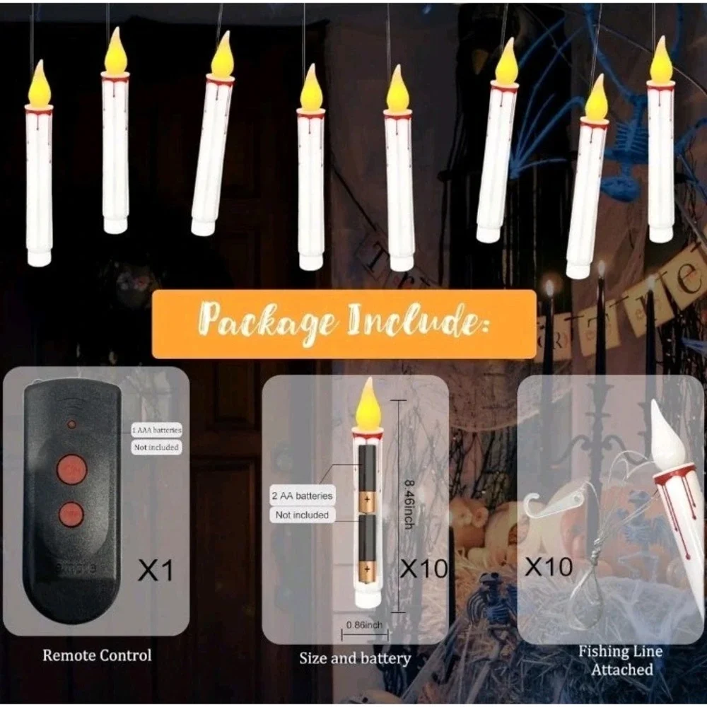 Halloween Floating Candles,10 Pack White LED Floating Candles with Remote,8 inch